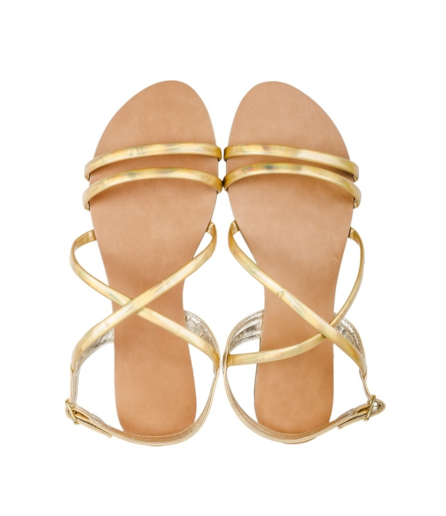 sandales dorées plates simples 